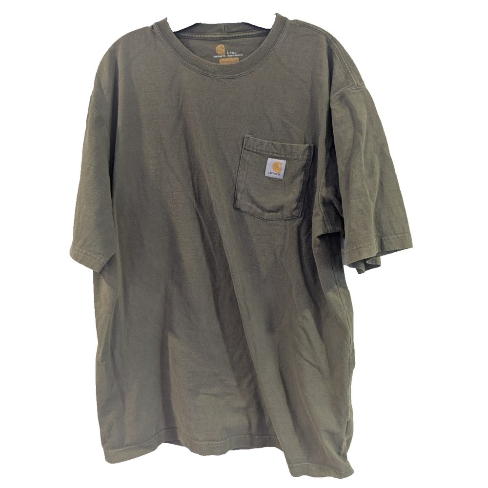 Carhartt Mens Large Tall LT Green T-Shirt Loose Fit Short Sleeve Heavyweight K87